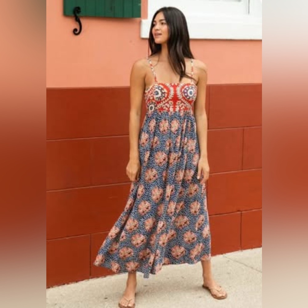 Natural Life Large Bailey Maxi Dress - Navy Red Mix Print